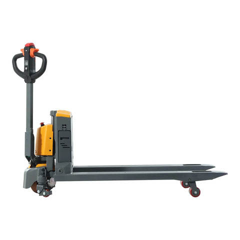 Heavy Duty Pu Drive Wheel Replacement for A-1034 Electric Pallet Jack shown side view, showcasing sturdy handle and rolling wheels.