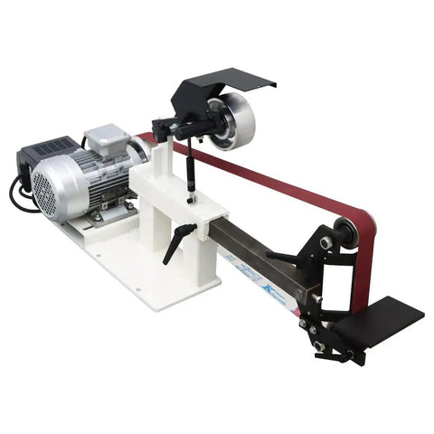 Heavy Duty 1500W Belt Sander And Knife Sharpener With 3 Interchangeable Grinding Stones Multi Angle Polisher showing motor and drive belt.