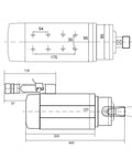 Technical drawing of Beast Pro 9.0KW CNC Milling Spindle Motor With Square Air Cooled Design ER32 Chuck 18000 RPM Four Bearings.