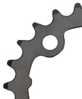 Close-up of 22 Tooth Bicycle Chainring for 104 BCD Cranks 64mm, carbon steel, for 8-10 speed road and mountain bikes with bolt hole detail