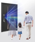 Slick Smart Video Door Lock With Hella Secure Fingerprint Reader Featuring Large Touchscreen Panel Remote Access Function Zero Hassle Keyless Entry For Daily Home Use, family approaching secure door.