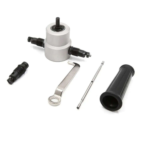 Heavy Duty Double Head Metal Sheet Nibbler And Hole Cutter Tool Kit with accessories for auto repair and workshop use.
