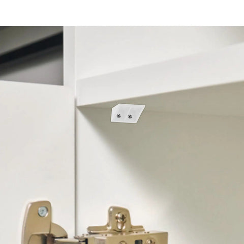 Heavy Duty Plastic Corner Braces For Cabinets And Shelves 20 Pack White 4 Hole Corner Connectors installed in cabinet corner