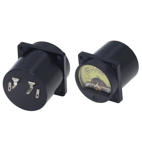Analog VU Meter With Backlight For Amps A Compact VU Level Gauge On Durable Plastic Iron Panel Ready To Tackle Vibration And Static Easy Readout For Accurate Sound And Noise Measurement, black rear and front view