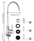 Lead Free Reverse Osmosis Drinking Water Faucet features slick high gooseneck design and SUS304 steel durability, with dimensions.