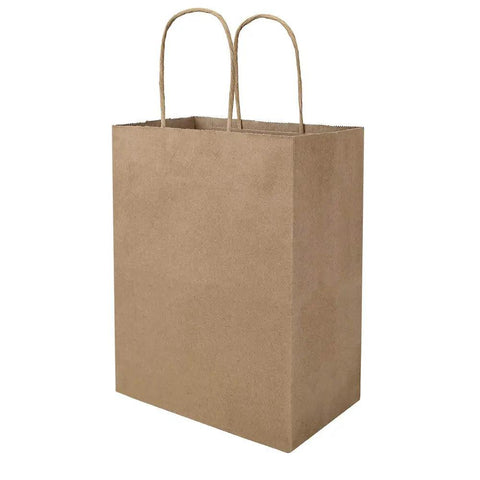 Bulk 100 Pack 8x4.75x10 Inch Kraft Paper Bags With Handles Natural Brown Gift Bags For Shopping, Party Favors