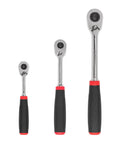 3-Piece Quick-Release Comfort Grip Ratchet Set with 90-Tooth Gear shown in various sizes against a white background.
