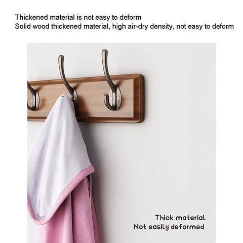 Knockout Wooden Wall Coat Rack Featuring Slick Stainless Steel Double Hooks And Rock Solid Door Back Hanger Organizer For Bedroom with pink towel