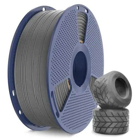 Spool of High Speed Flexible TPU Filament 1.75mm 1kg For Fast Prints With Dimensional Accuracy About 0.03mm in grey with flexible parts.