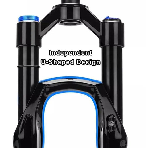Beefed Up Front Fork For Mountain Bikes With Damping And Disc Brake Compatibility, Black U-shaped design close-up.