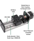 Sliding Table Motor Kit With SFU1605 Ball Screw And Nema23 Stepper, Beefed-Up Linear Guide Stage, 50x80mm table, 12mm guide, 700mm stroke