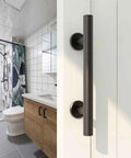 10 Inch Sliding Barn Door Handles And Pulls, Double Sided Hardware Set With Flat Bottom Plate Design In Rustic Black
