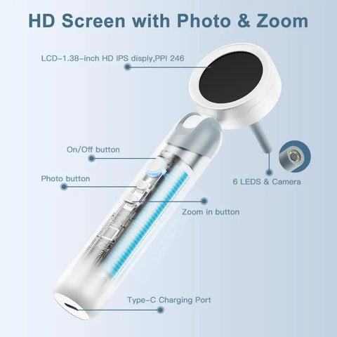 Otoscope Ear Camera With Light And Built In One Point Four Inch HD Screen Plug And Play Ear Scope For Quick No Fuss Home Checks 1080P Clarity USB PC Compatible No Apps Needed For Viewing, 1.38-inch screen
