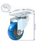 8 Pack 3 Inch Swivel Caster Wheels With Plate No Brake Heavy Duty Blue PU Wheels And Heavy Duty Screws For Carts Dollies