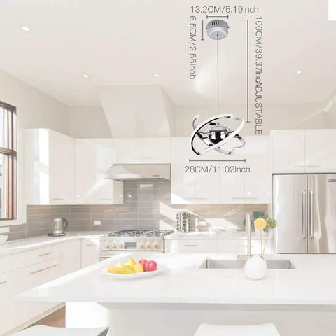 Modern kitchen with Customizable 23W LED Pendant Light Dope Rotatable Tube Chandelier For Modern Ceiling Fixture visible.