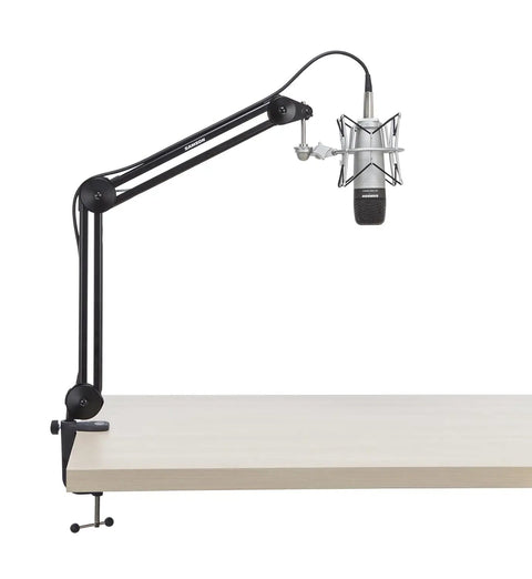 28 Inch Articulating Microphone Boom Arm For Studio And Podcast Setup With Desk Clamp, Heavy Duty Steel, Silent Internal Springs, 5/8-27 Mic Thread, Holds Up To 5 Lb, Beast USB Mic Stand Accessory attached to desk with mic