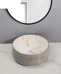 Bathroom Sink Bathroom Vessel Sink Round Art Basin Home Ceramic Wash Basin with gold accents and a circular design