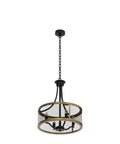 Black Round Pendant Light Fixture 18 Inch Industrial Metal Drum Cage Chandelier For Dining Room Kitchen Living Room Bedroom Hallway Dope Farmhouse Style Hanging Light E26 Bulbs Not Included, shown hanging with chain.