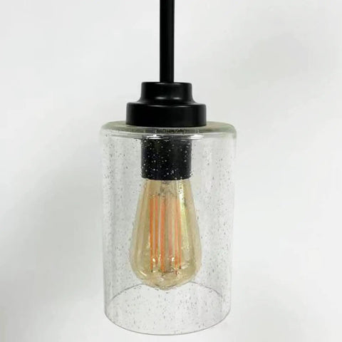 Pendant with 6 Inch Seeded Bubble Glass Light Shade, 4 Inch Top and Bottom, 1-5/8 Inch Fitter, Edison Bulb Visible