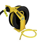 Double Arm Air Hose Reel With Three Eighths Inch By Fifty Feet Premium Rubber Hose Retractable Steel Construction