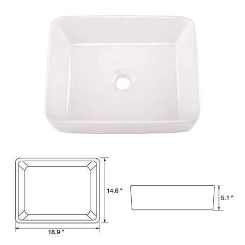 Rectangle Vessel Sink And Faucet Combo For Modern Bathrooms White Above Counter Basin 19 By 15 Inch Vanity Set top view