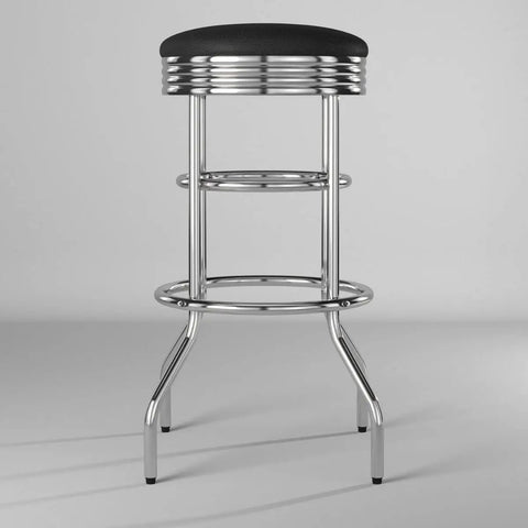 Heavy Duty 30 Inch Backless Swivel Bar Stool With Chrome Finish And Faux Leather Seat For Kitchen Garage Or Workshop, Black