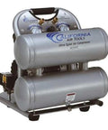 Ultra Quiet Oil Free Air Compressor 2.0 Hp With 4.6 Gallon Tank, compact design with gauges and dual tanks for quiet operation.