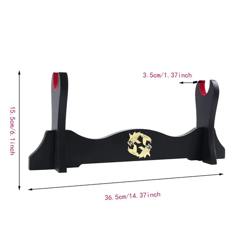 Velvet Padded Katana Stand Dope One Tier Sword Holder For Japanese Swords Yin Yang Accent Black Display Rack