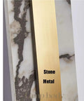 Close-up view of Modern Minimalist Long Marble Wall Sconce Nordic Alabaster with stone and gold metal details.