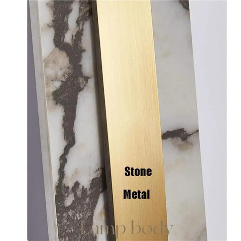 Close-up view of Modern Minimalist Long Marble Wall Sconce Nordic Alabaster with stone and gold metal details.