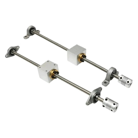 Top Notch T8 Lead Screw Rod Kit For 3D Printers And CNC Gear, 2mm Pitch With 8mm Diameter Available In Sizes Ranging From 4 Inches To 40 Long Inches For Precision Motion Control Setup, metal lead screw with couplers and pillow block bearings