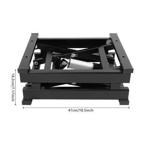 Sturdy Electric Scissor Lift Table With Remote And Manual Control Holds 130 Lbs For Easy Material Handling In Garage And Warehouse Plus Foldable Hydraulic Platform Adjusts Height From 7.17 To 16.14 Inches, side view showing compact design and dimensions.