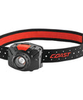 Rechargeable Tri Color LED Headlamp With 530 Lumens Twist Focus Adjustable Beam White Flood To Spot Red Night Vision Green Tracking Mode Waterproof Build Hands Free Lighting For Camping Hiking Airsoft Night Work showcasing headband and front light.
