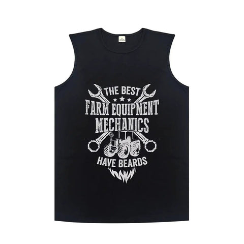 Straight Up Men Solid Cotton Tank Top With Bearded Mechanic Artwork For Gym Grinds And Weekend Grease Monkey Fix Ups Ultra Light Airy Sleeveless Undershirt Providing Actual Sun Shield Coverage