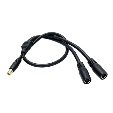 Slick Black Y Splitter Charging Extension Cable With Tangle Free Layout For Hassle Free Device Sync And Ultra Clean Cable Management Perfect For Tight Quarters Installations Plus Smart Short Throw Design Keeps Your Rig Looking Sharp, showing a 14AWG copper build with Y shape power adapter design.