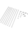 Super Slick Peel And Stick Cable Raceway Cover For TV And Office Walls Strong Adhesive Cord Hider Kit parts layout with strips and connectors.
