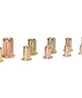 300 Pcs Carbon Steel Rivet Nut Kit With Color Zinc Plated Finish displayed in various sizes