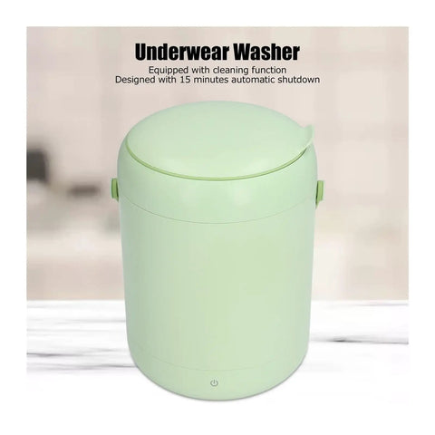 Compact 3L Portable Washing Machine With Quick Spin Cycle For Underwear Socks And Delicates Hassle Free On The Fly Laundry Tool Perfect For Dorms RVs Campers And Tiny Apartments Green, showing a mini washer with a light green design.