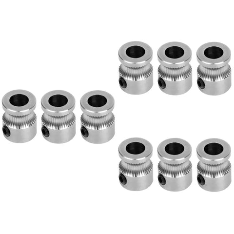 Set of stainless steel extruder drive gear wheels for 3D printers, 5mm bore, precise filament grip and smooth feeding, Ender 3 V2 compatible.