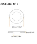 Built Tough M16 Flat Washers 304 Stainless Steel Heavy Duty Hardware For Bolts And Screws 17Mm Inner Diameter X 50Mm Outer Diameter With 3Mm Thickness diagram showing dimensions and sizes.