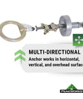 Temporary Reusable Drop In Anchor For Concrete installed in multi-directional position with Peakworks logo visible