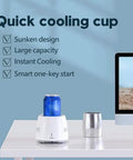 Fast Freeze Mug Chiller Plate With Instant Drink Cooling Base For Hot Coffee And Cold Beer Warmer Setup on desk with a can.