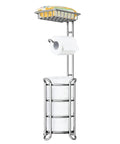 Freestanding Toilet Paper Holder With Shelf For Bathroom Storage Holds Phone Wipes And Mega Rolls In Shiny Chrome The Handy Stand