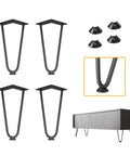 16 Inch Hairpin Table Legs Set 3/8 Inch Solid Steel Black With Rubber Floor Protectors Mid Century Modern DIY Furniture.