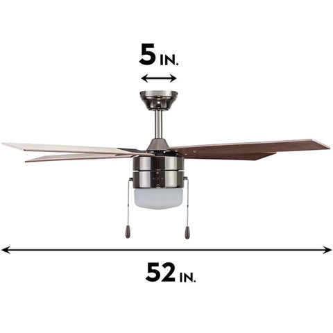 Chism Ceiling Fan 52 Inch Gun Metal With Lit LED Light Kit Bulbs Included, Quiet 3 Speed Reversible Motor front view.