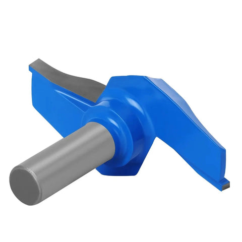 Precision Wood Router Bit Set Featuring 1/2 Inch Shank Tenon Cutter with a blue design and silver cutting edges for woodworking.