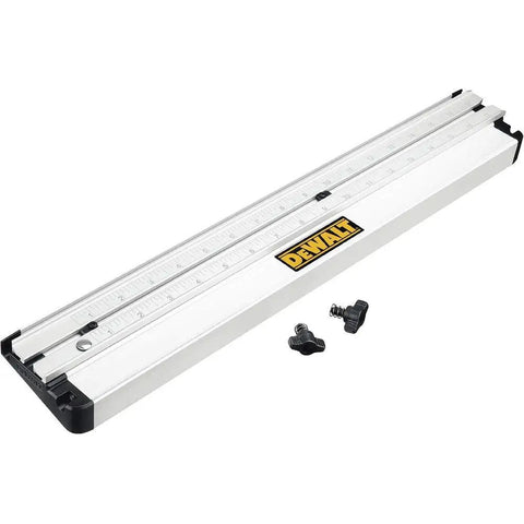 Kickass Lightweight Aluminum Rip Guide With Smooth Dual Port Config Generating 12 Inch Left Side Ripping Power And 14 Half Inch Right Side Clearance For Quick Stair Tread Cuts And Wide Board Crosscuts At Shop Or Worksites, featuring dual rails and hardware.