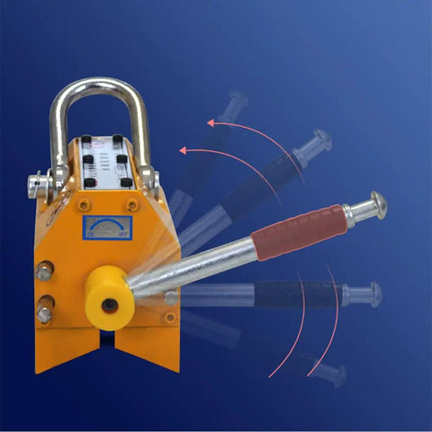 Haul Heavy Steel Without Breaking A Sweat Using This 600 Kg V Shaped Permanent Magnetic Lifter showing the handle and mechanism.