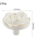 Ivory White Rose Flower Cabinet Pulls 8 Pack With 8 Mounting Screws Vintage Style Kitchen Drawer Knobs with gold finish, side view