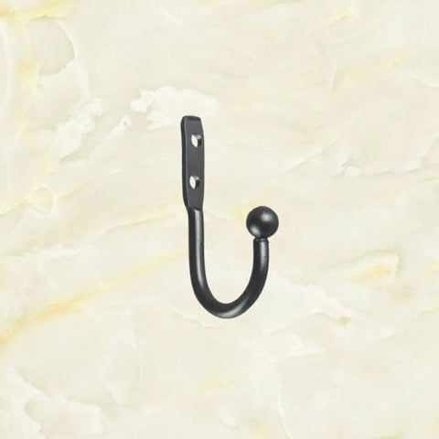 Hella Compact Black Metal Wall Hooks For Belts And Keys With Vintage Iron Curve Super Durable Purse Hangers close-up view